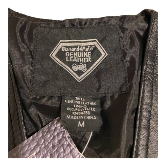 Diamond Plate Women's Leather Biker Vest Moto Classic Black Rare Patches Size M - Picture 4 of 16